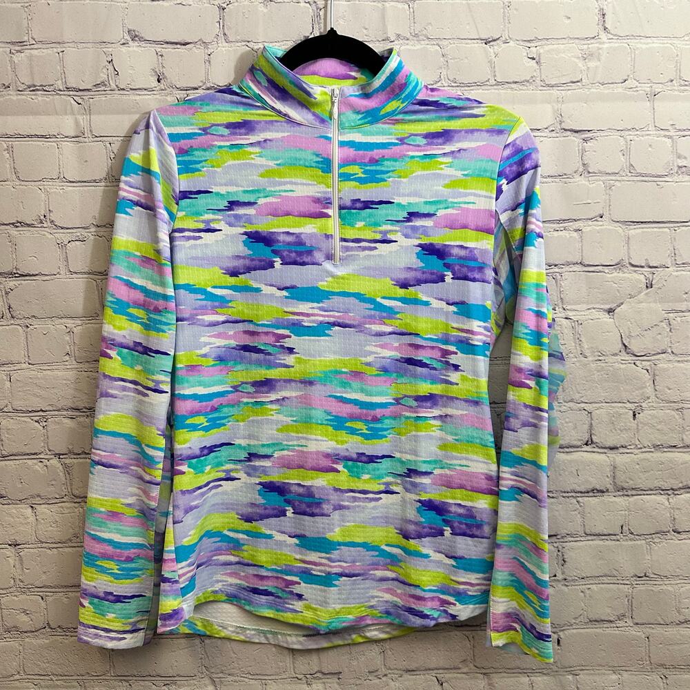 IBKUL Icefil Golf 1/4 Zip Mock Neck Long Sleeve Shirt Mesh Sleeves Women's Small